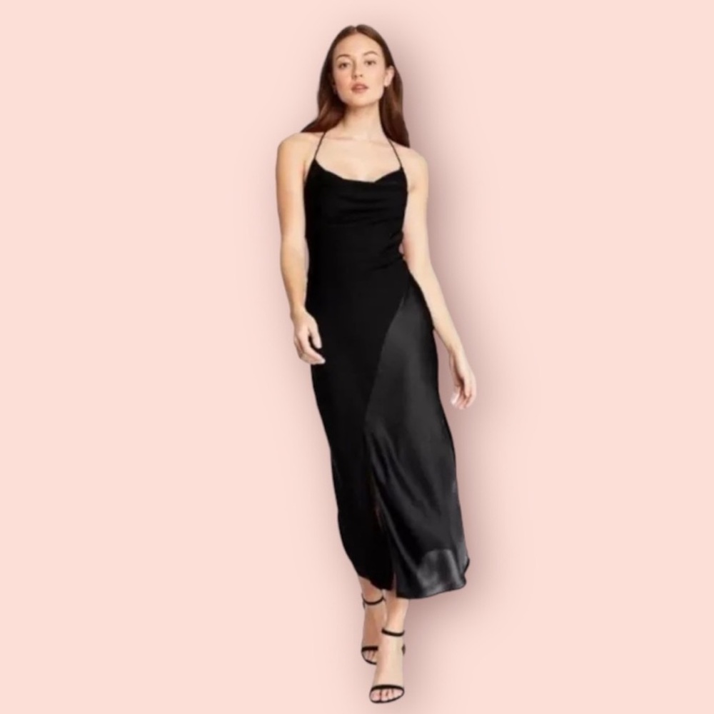 NWT Cushnie x Target Two Tone Black Silk Slip Halter Dress with Slit
